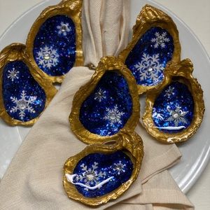 Hand painted oyster shell napkin ring holders